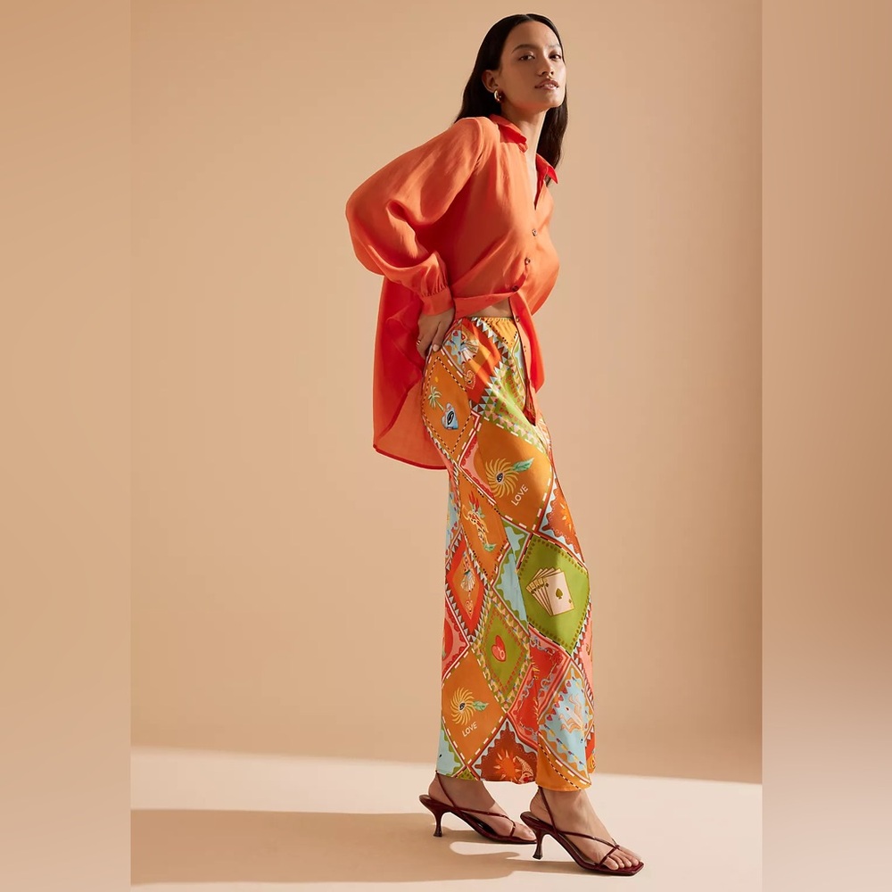 Never Fully Dressed Orange Patchwork Maxi Skirt - Picture 3 of 11
